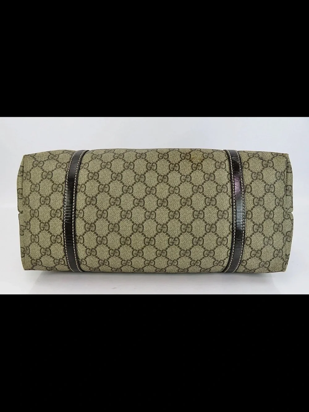Gucci Beige GG Canvas Tote with Brown Leather Trim